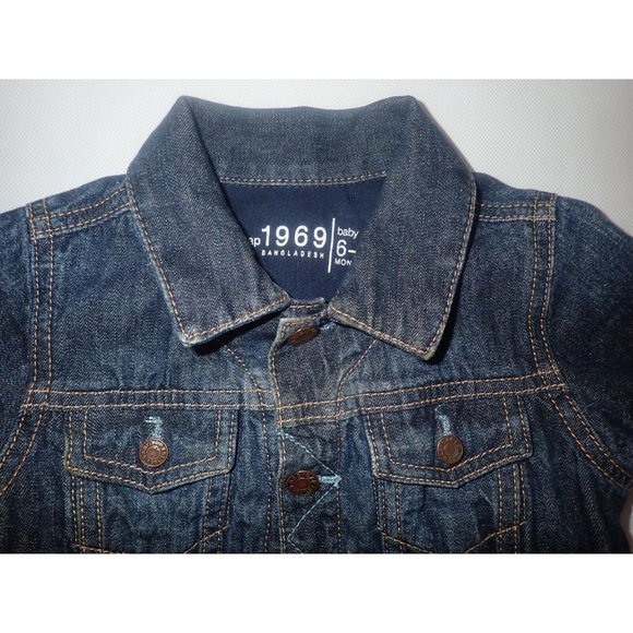 Baby Gap Denim Jacket Unisex Snap Lined Blue Denim‎ Trucker Jacket 6-12 Months - Picture 2 of 5